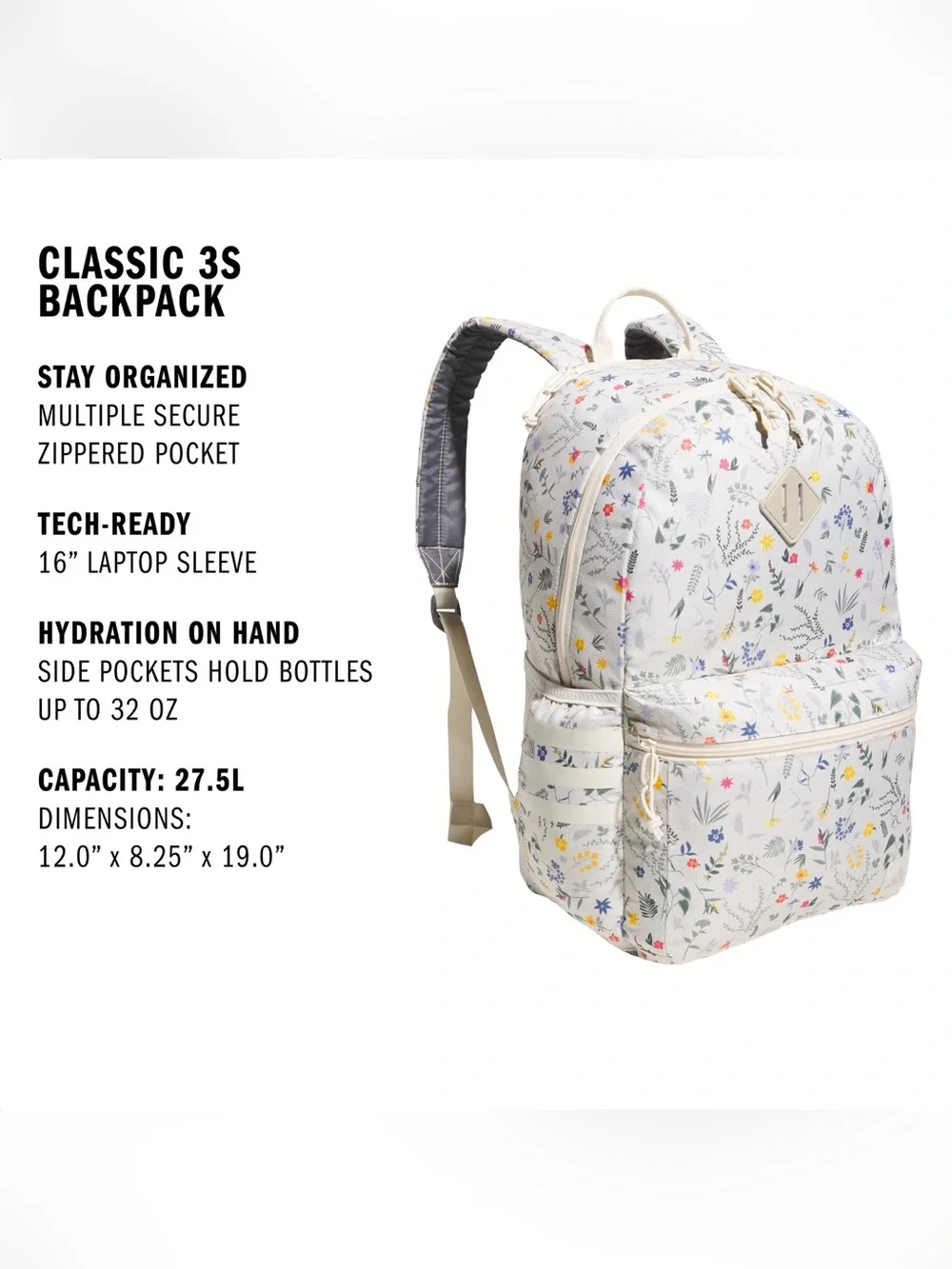 adidas Cream Floral Print Backpack - Picture 7 of 8